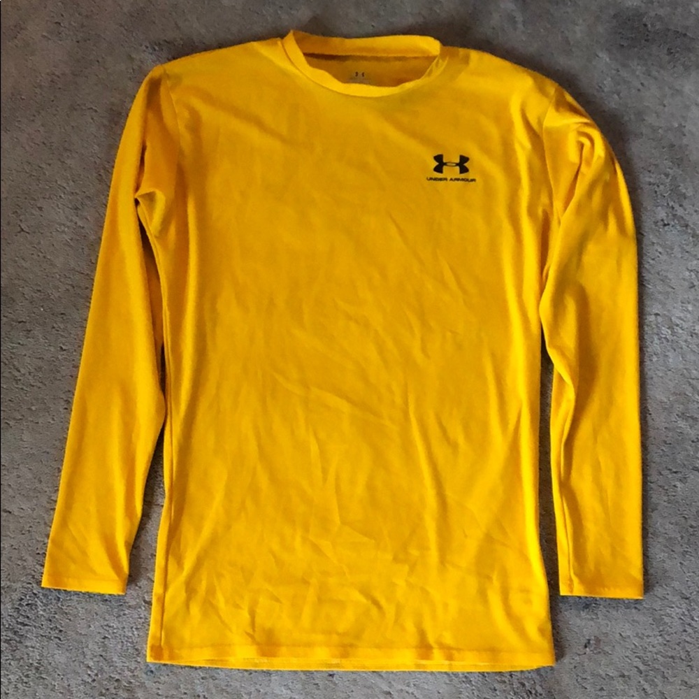 Yellow Under Armour long sleeved spandex shirt